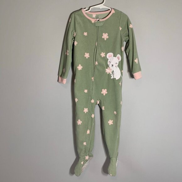5/$25 Carter's little mouse flower fleece zipper one piece pajamas jammies pjs - Picture 1 of 5